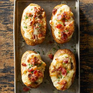 Creamy Baked Potatoes With Mushroom, Bacon, And Cheese Recipe