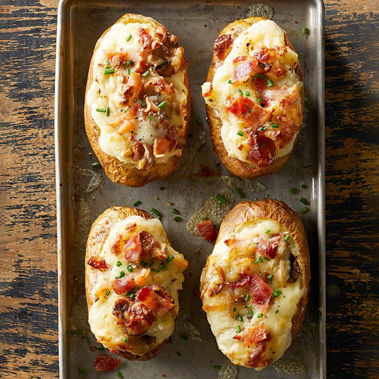 Creamy Baked Potatoes With Mushroom, Bacon, And Cheese