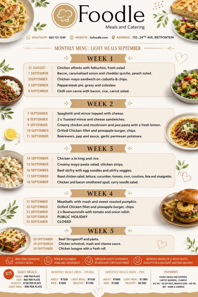 September Light Meals Menu