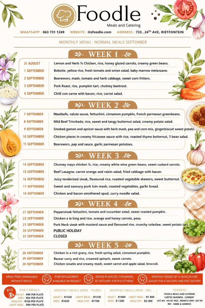 September Normal Meals Menu